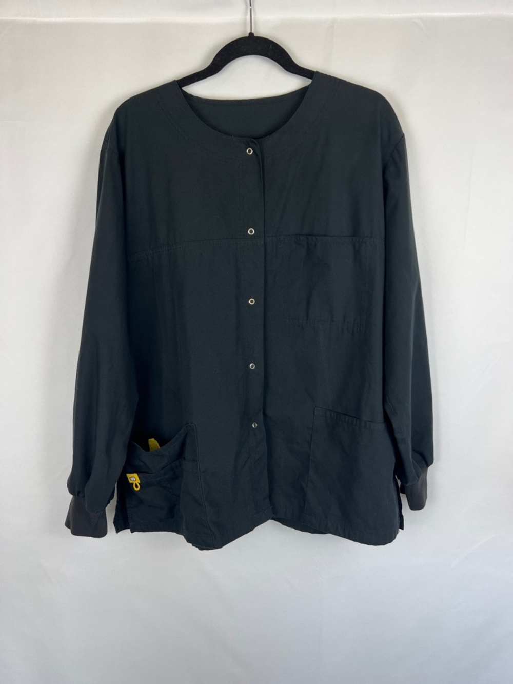 WonderWink Black Button-Front Scrub‎ Jacket with Yellow Trim